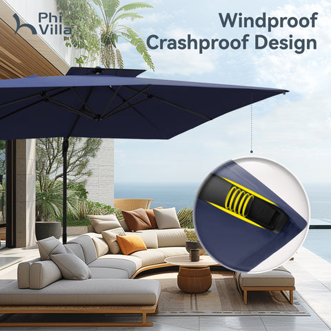 9X12ft Rectangular Outdoor Cantilever Offset Umbrella for Garden, Pool