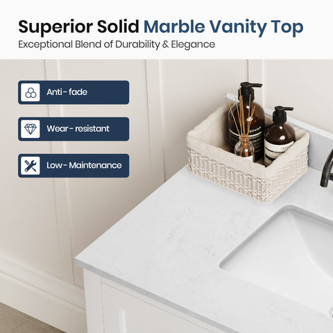36" Free Standing Single Bathroom Vanity with Engineered Marble Top, Ceramic Sink, Backsplash