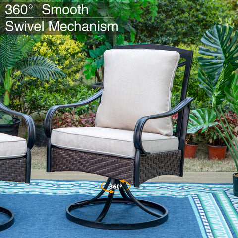 9/7-Piece Patio Dining Set Embossed Extendable Table & Rattan-steel Swivel Chairs with Thick Cushions