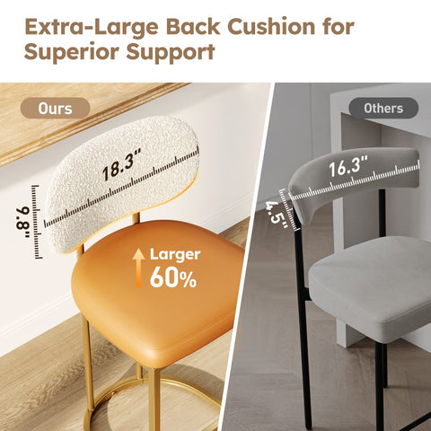 PHI VILLA 24" Modern PU and Chenille Counter Height Bar Stool, Set of 4