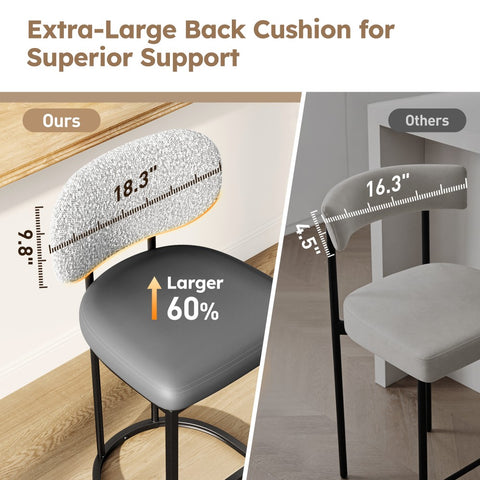 PHI VILLA 24" Modern PU and Chenille Counter Height Bar Stool, Set of 4