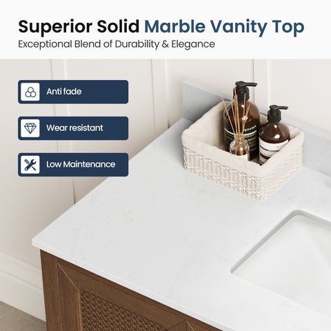 48" Free Standing Single Bathroom Vanity with Engineered Marble Top, Ceramic Sink, Backsplash