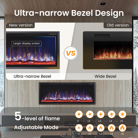 Premium Wall Mounted & Recessed Electric Fireplace with Remote Control