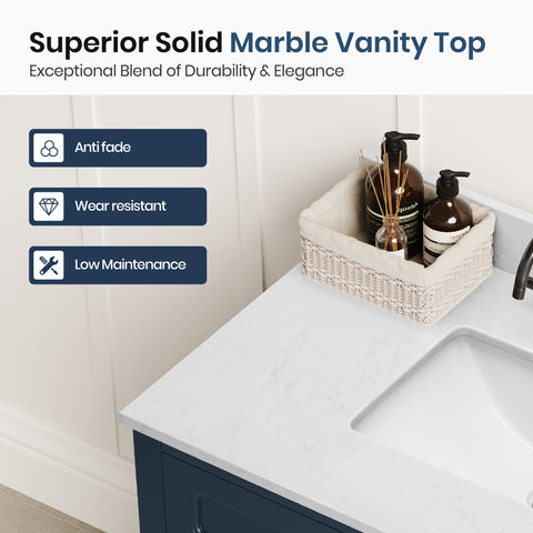 36" Free Standing Single Bathroom Vanity with Engineered Marble Top, Ceramic Sink, Backsplash