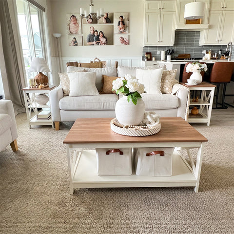 PHI VILLA Farmhouse-Inspired Manufactured Wood Coffee Table