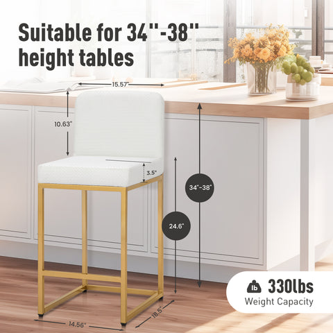 White PU Leather Bar Stools with Backrest – 24" Counter Height, Set of 4