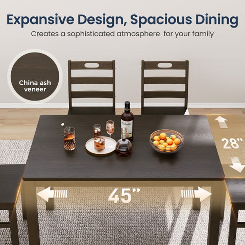 5-Piece Solid Rubber Wood Dining Set for Kitchen and Dining Room