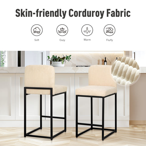 24" Corduroy Counter Height Bar Stool with Backrest- Set of 4