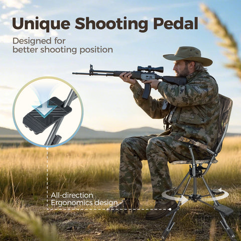 360° Silent Swivel Blind Hunting Chair with Shooting Pedals