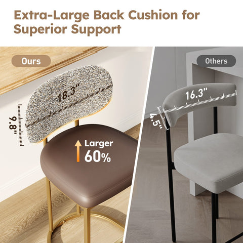 PHI VILLA 24" Modern PU and Chenille Counter Height Bar Stool, Set of 4