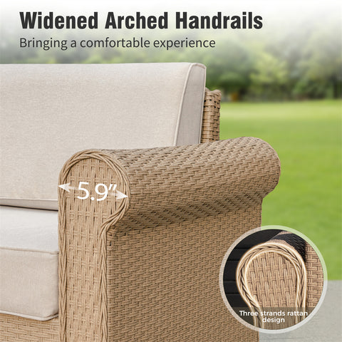 Outdoor Rattan Sofa Set with T-Shaped Sponge Cushion and Coffee Table