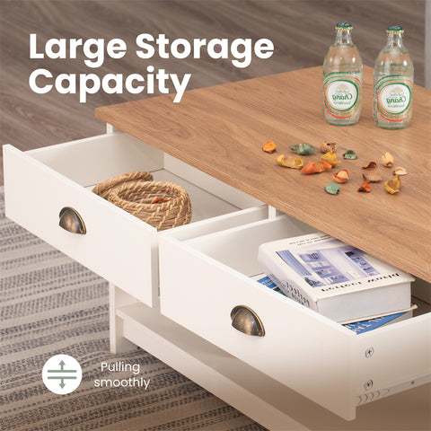 PHI VILLA Farmhouse-Inspired Manufactured Wood Coffee Table