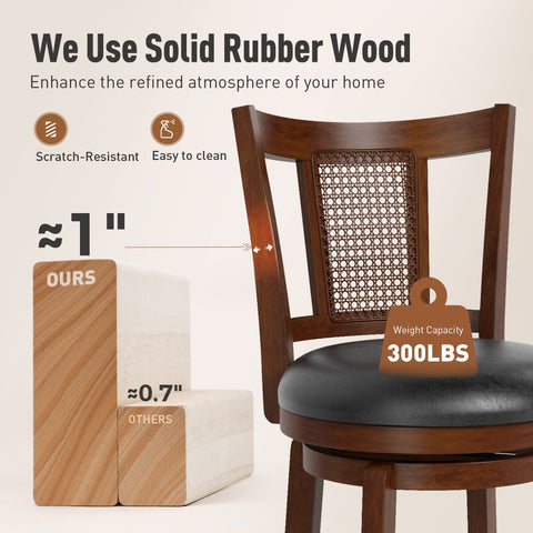 Phi Villa 360° Swivel Retro Wooden Bar Height Stools with Backs