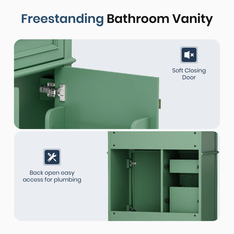 Traditional Free Standing Single Bathroom Vanity with One-Piece Ceramic Top and Integrated Sink