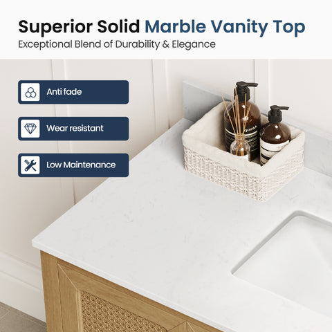 48" Free Standing Single Bathroom Vanity with Engineered Marble Top, Ceramic Sink, Backsplash