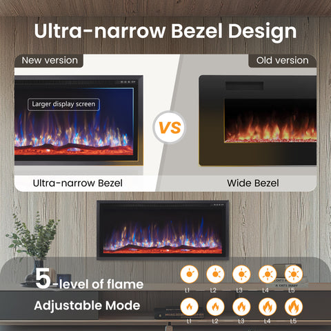 Premium Wall Mounted & Recessed Electric Fireplace with Remote Control