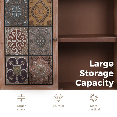 Antique Metal Block Veneer Accent Cabinet