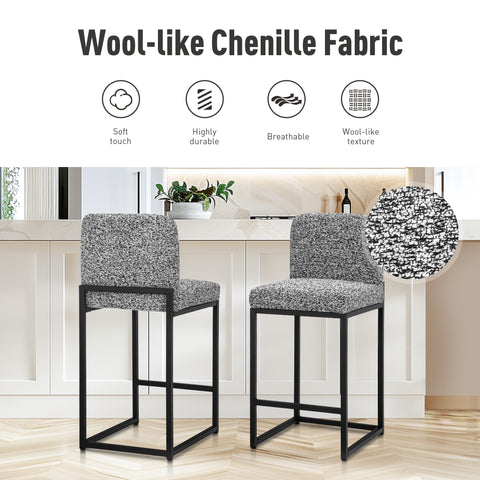 24 Inch Counter Height Bar Stool Chenille Upholstered with Backrest- Set of 4