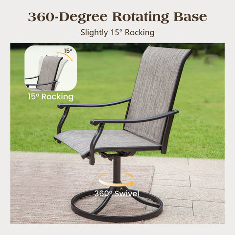 7 Piece Ergo Sling Fixed & Swivel Chairs Patio Dining Set with Expandable Table