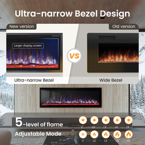 Premium Wall Mounted & Recessed Electric Fireplace with Remote Control