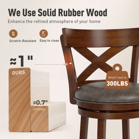 Phi Villa 360° Swivel Retro Wooden Bar Height Stools with Backs