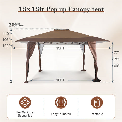 13' x 13' Pop-up Canopy Party Gazebo for Outdoor Patio Garden Events