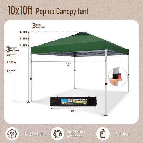 10'x10' Pop-up Canopy Tent with 3 Adjustable Height and Roller Bag