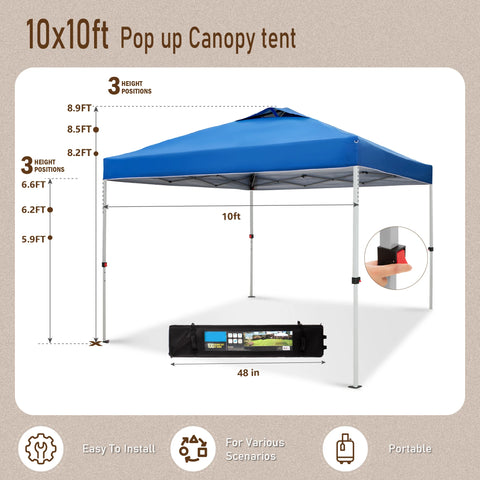 10'x10' Pop-up Canopy Tent with 3 Adjustable Height and Roller Bag