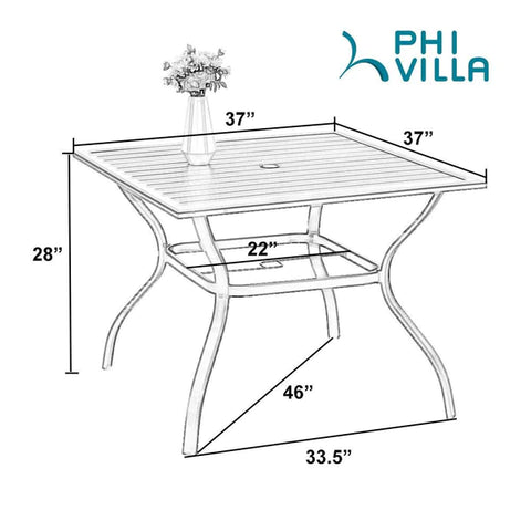 6-Piece Patio Dining Set with Umbrella Square Metal Dining Table & 4 Cushioned Rattan Chairs