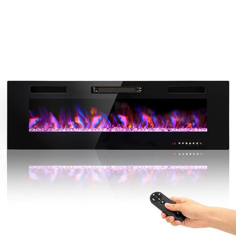 60" Ultra-thin Insert Wall Mounted & Recessed Electric Fireplace with Remote Control & Touch Screen, 750/1500W