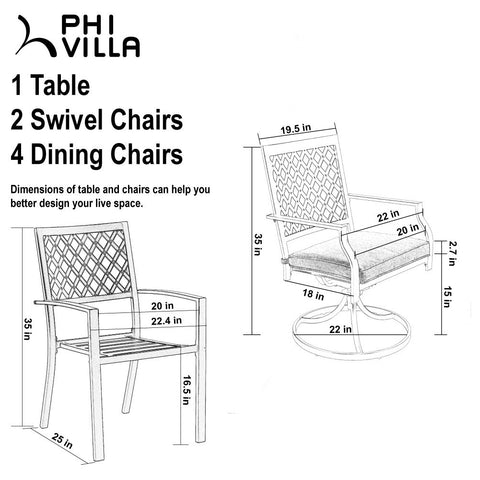 Rectangle Steel Table and Swivel Chairs 7-Piece Patio Dining Sets