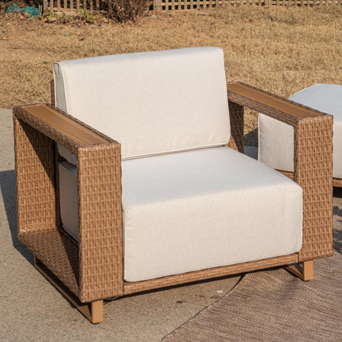 Wicker Patio Furniture Chair with Thick Cushion, Beige