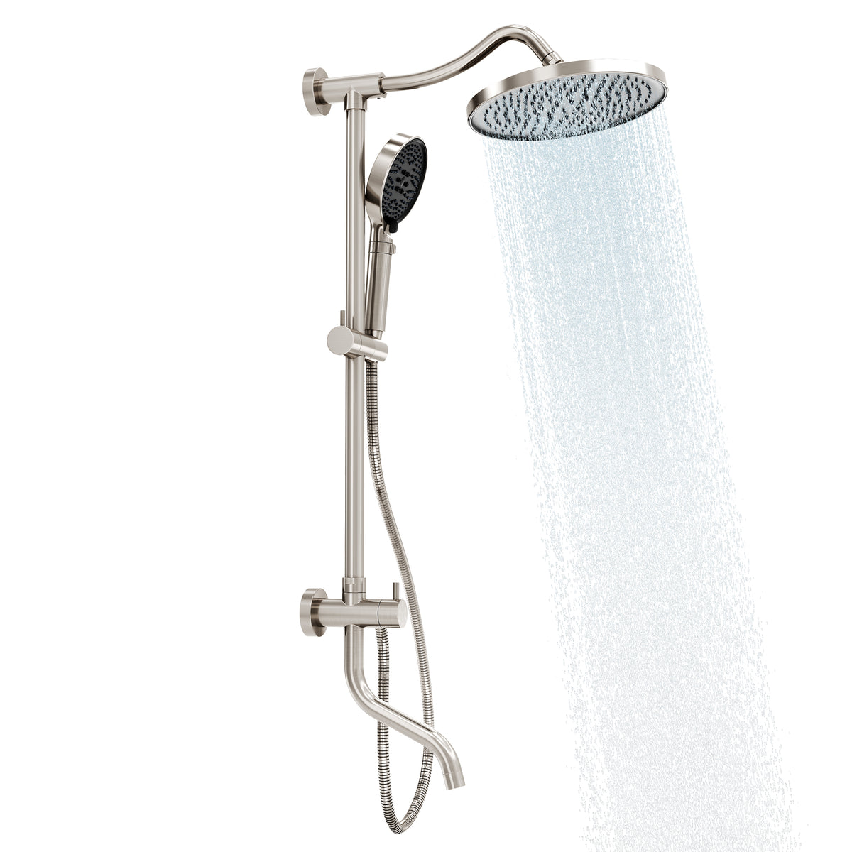 Brushed Nickel Multi-Function Rain Shower Head with Handheld Spray and Adjustable Height