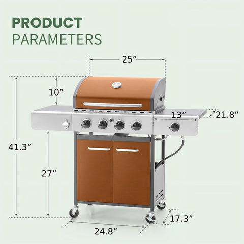 4-Burner Propane BBQ Grill with Side Burner for Outdoor Cooking