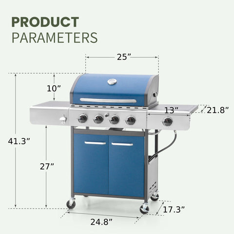 4-Burner Propane BBQ Grill with Side Burner for Outdoor Cooking