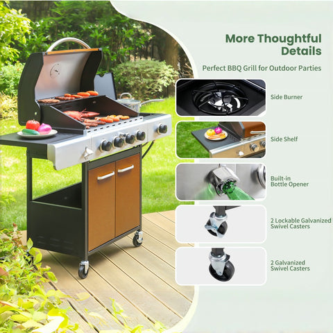 4-Burner Propane BBQ Grill with Side Burner for Outdoor Cooking