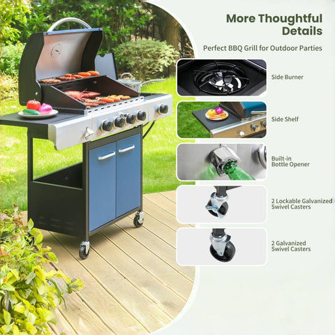 4-Burner Propane BBQ Grill with Side Burner for Outdoor Cooking