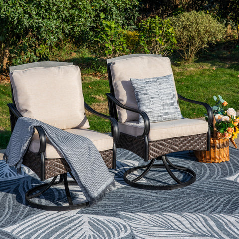 9-Piece Large Wood-grain Square Table & Rattan-Steel Cushioned Chairs