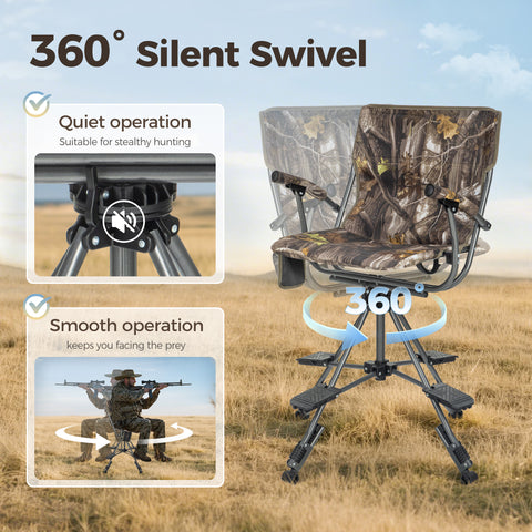 360° Silent Swivel Blind Hunting Chair with Shooting Pedals