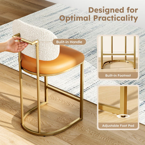 PHI VILLA 24" Modern PU and Chenille Counter Height Bar Stool, Set of 4