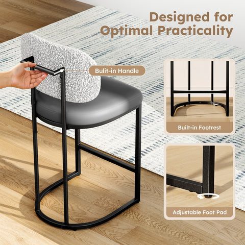 PHI VILLA 24" Modern PU and Chenille Counter Height Bar Stool, Set of 4
