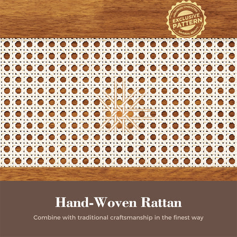 Classic Wooden Bed Frame with Rattan Headboard