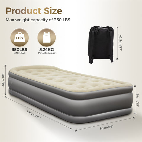 19” Twin Foldable Inflatable Air Mattress with Built-in Pump and Pillow for Camping and Home Guests