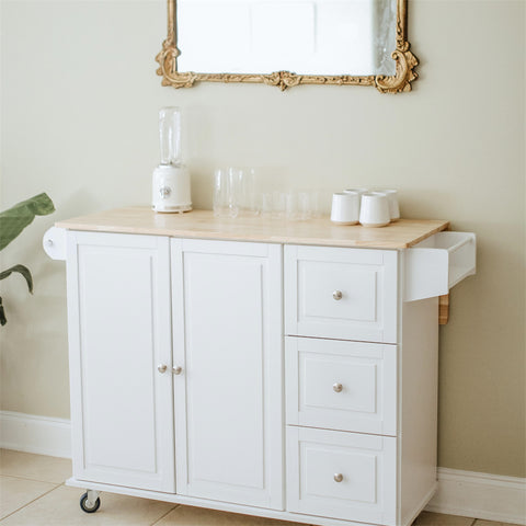 PHI VILLA Rolling Kitchen Island Cart with Drop-Leaf and Storage Features