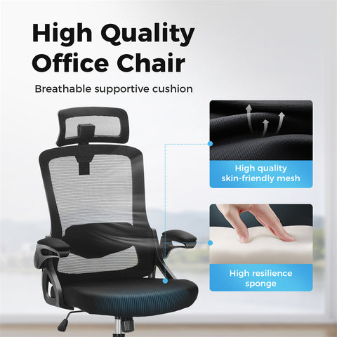Ergonomic Mesh Office Chair with Adjustable Lumbar Support & Flip-Up Armrests for Home Office & Back-to-School