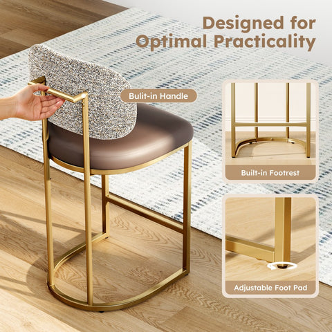 PHI VILLA 24" Modern PU and Chenille Counter Height Bar Stool, Set of 4
