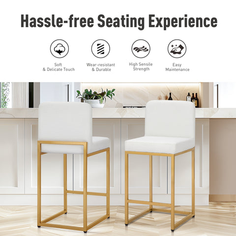White PU Leather Bar Stools with Backrest – 24" Counter Height, Set of 4