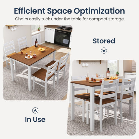 5-Piece Solid Rubber Wood Dining Set for Kitchen and Dining Room