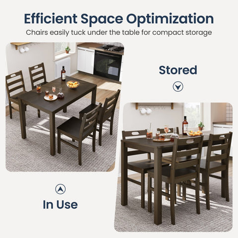 5-Piece Solid Rubber Wood Dining Set for Kitchen and Dining Room