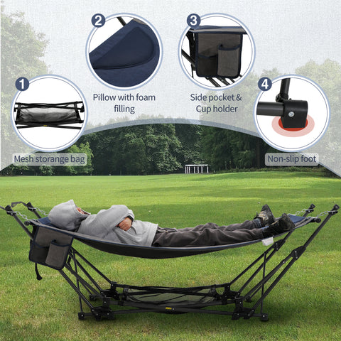 Portable Hammock Bed with Stand for Patio, Backyard, Garden and Beach